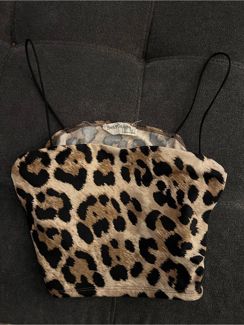 Bear Dance Leopard Print Spaghetti Strap Camisole in Tan & Black